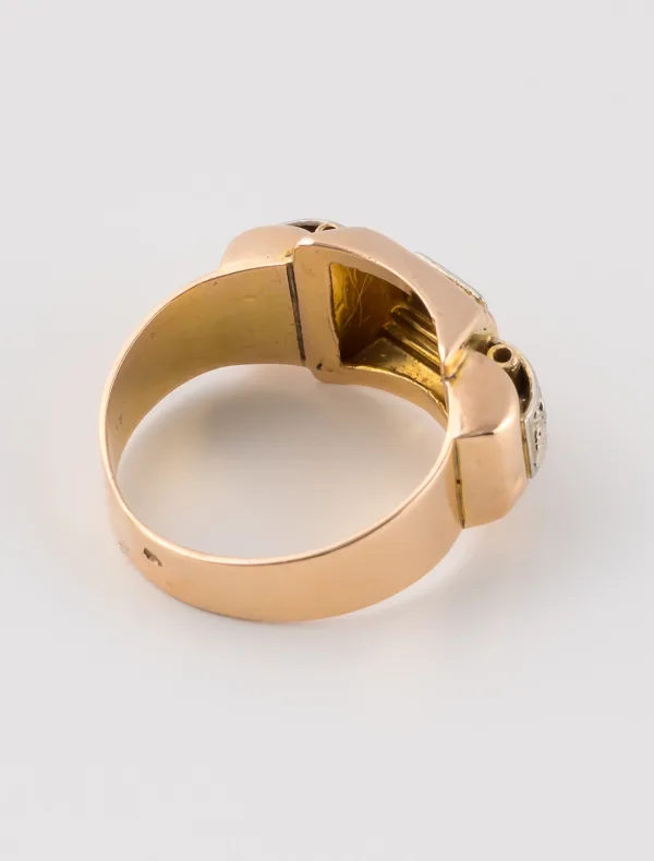 Bague Tank Ancienne Or Rose & Diamants