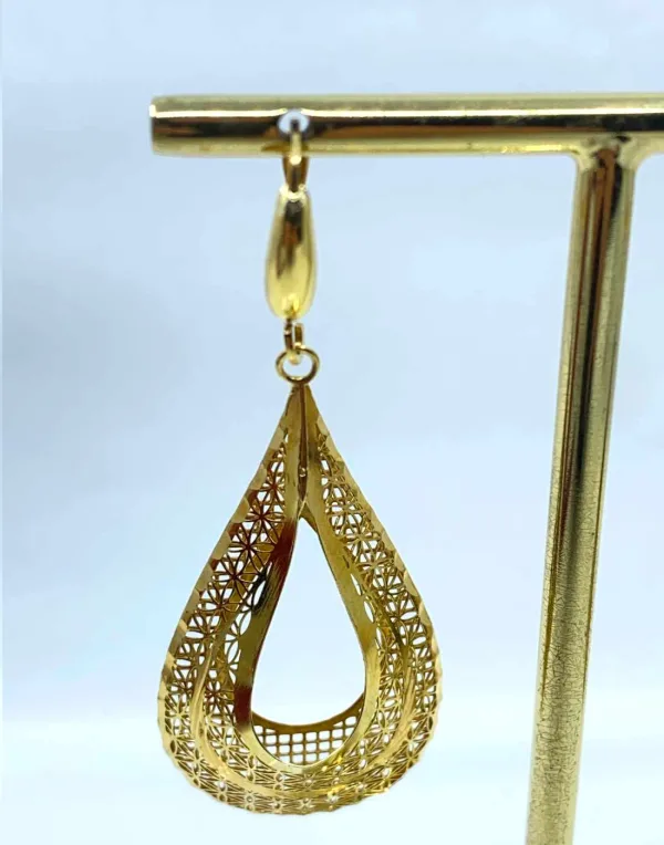 Boucles d'Oreilles Or Jaune Gouttes Filigranées