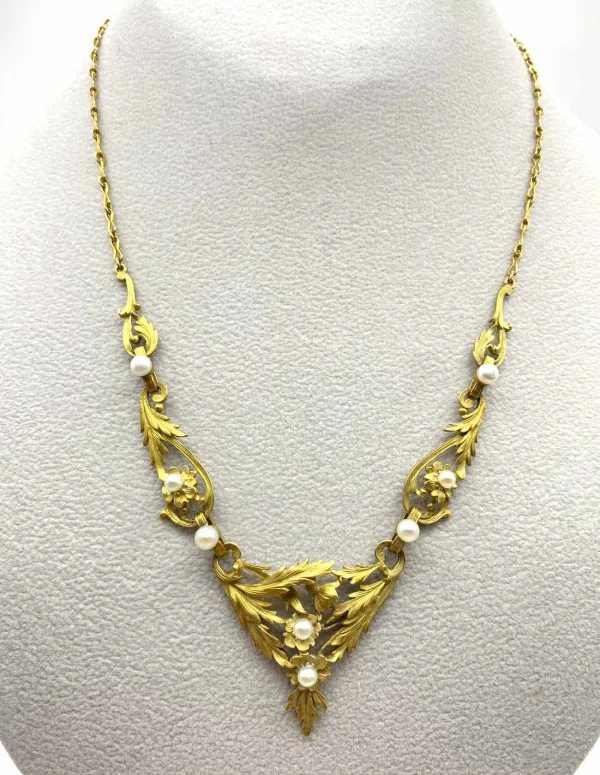 Collier Art Nouveau Or Jaune et Perles