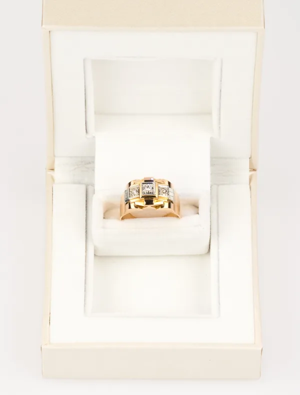 Bague Tank Or Jaune, Or Blanc & Diamants