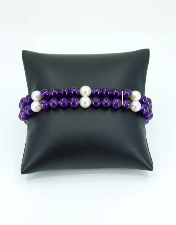 Bracelet or avec billes d'améthyste et perles de culture
