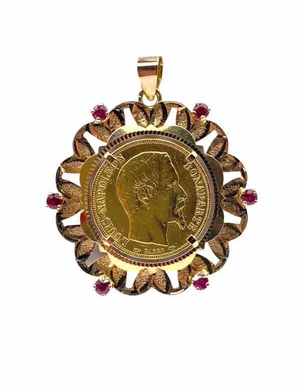 Pendentif Vintage Pièce 2O Francs Or & Rubis