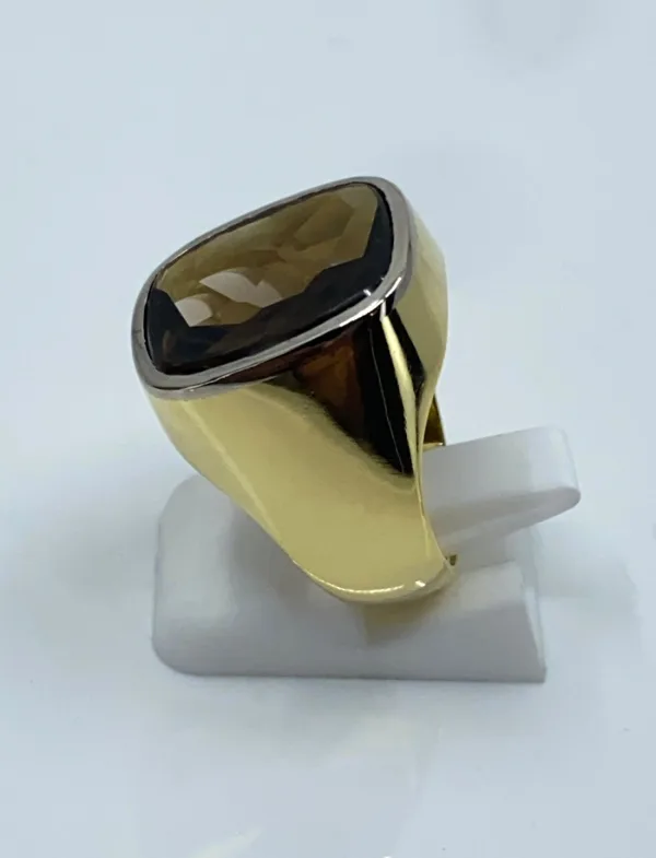 Bague Chevalière Or Jaune & Quartz Fumé