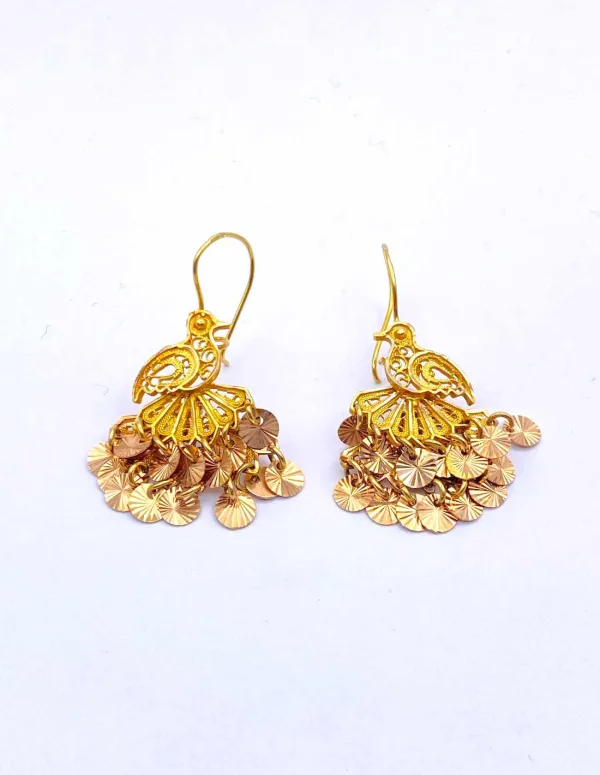 Boucles d' Oreilles Oiseaux à Pendeloques Or Jaune et Rose