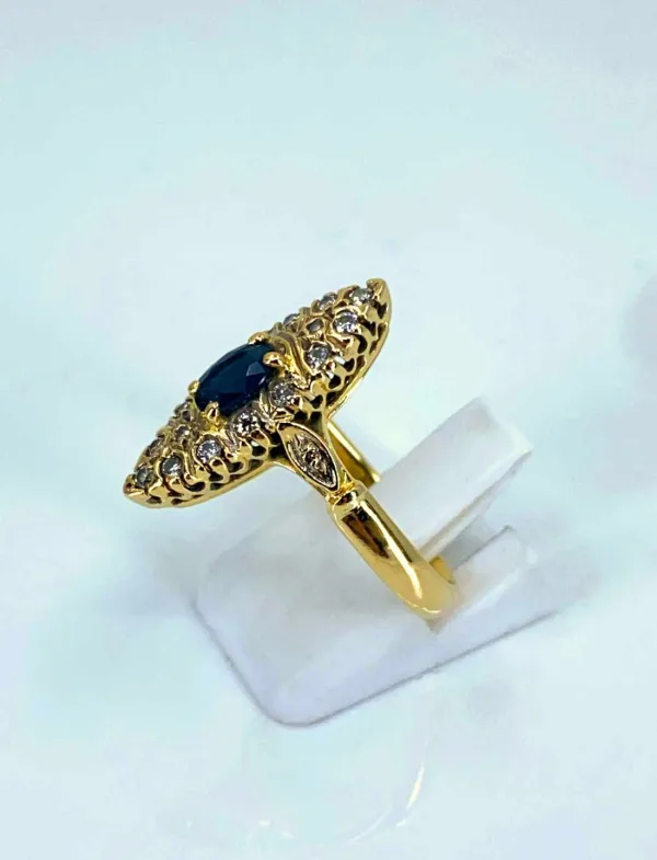 Bague Marquise Or Jaune, Saphir & Diamants
