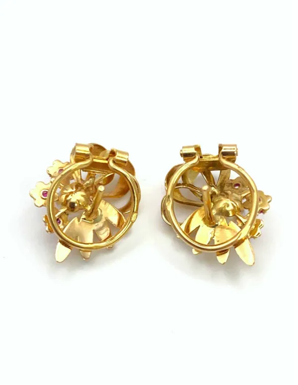 Paire Boucles d'Oreilles Or 18K, Perles & Rubis