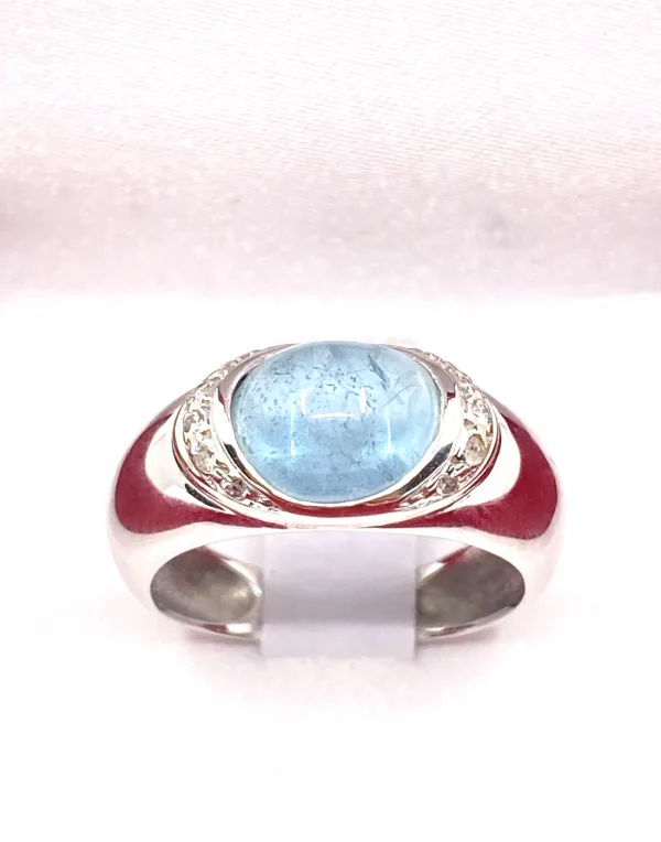Bague Jonc Or blanc Aigue Marine & Diamants