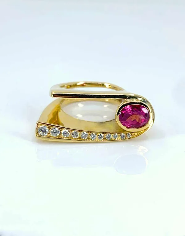 Bague Créateur Or, Saphir Rose & Diamants