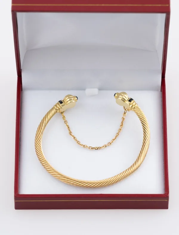 Bracelet Jonc Torsadé Or Jaune et Saphirs
