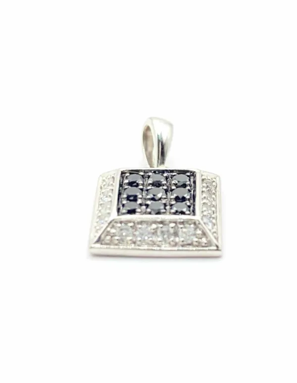 Pendentif Or Blanc Pavé Diamants Noirs et Blancs