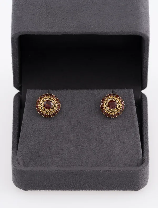 Boucles d'oreilles Or Jaune, Grenats & Diamants