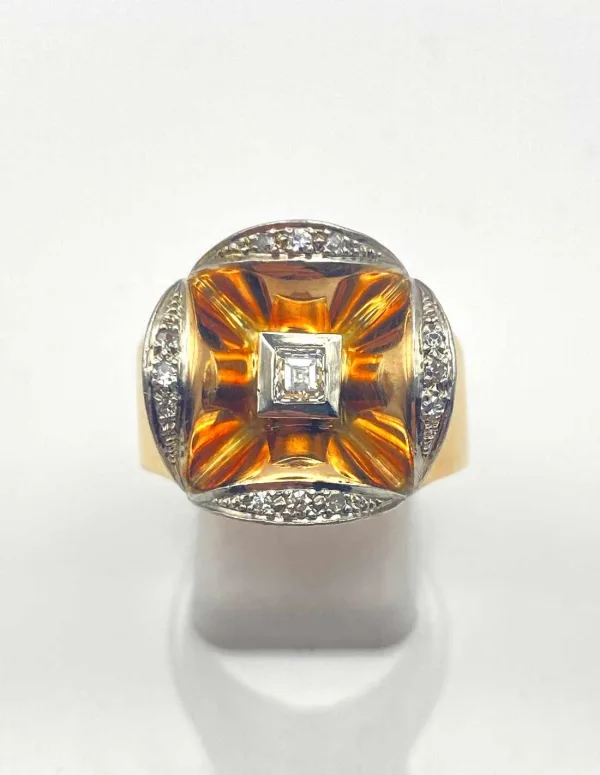 Bague Chevalière Vintage Or, Platine & Diamants