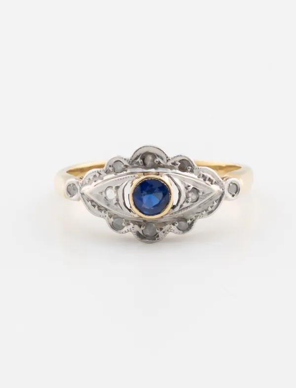 Bague Ancienne Or, Platine, Saphir & Diamants