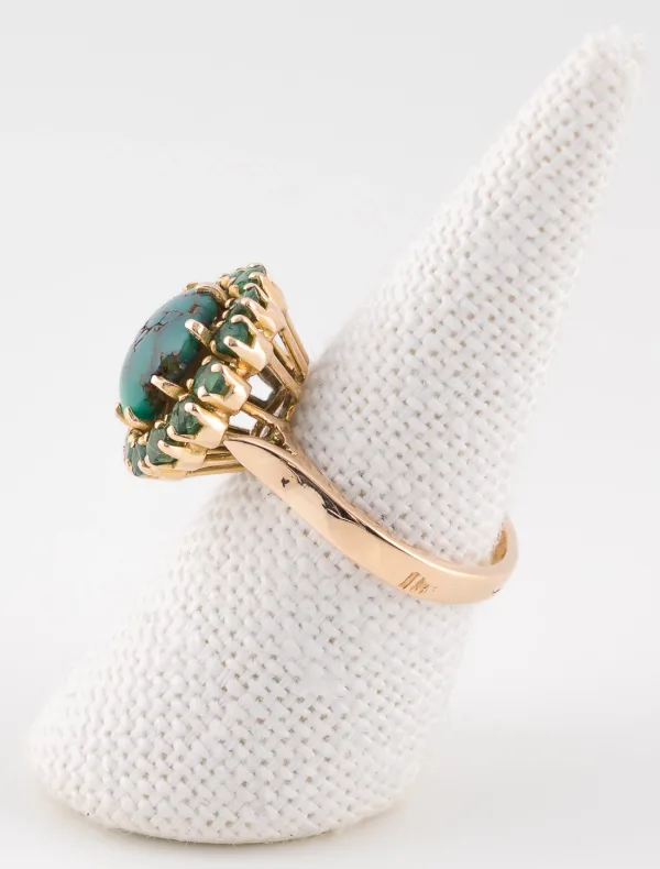 Bague Turquoise & Emeraudes Or Jaune