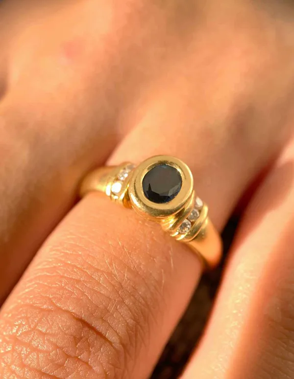 Bague Or Jaune 18k, Saphir & Diamants