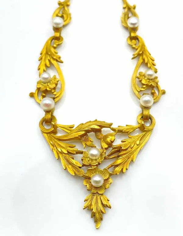 Collier Art Nouveau Or Jaune et Perles