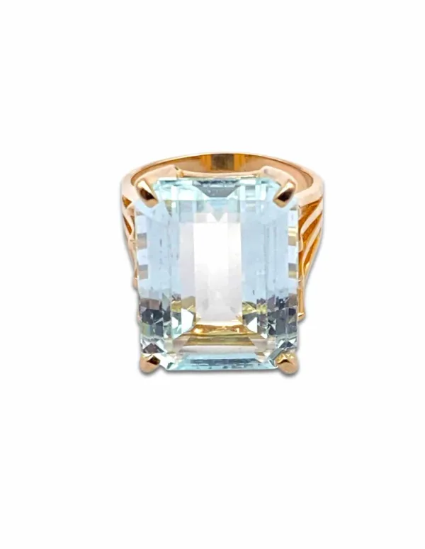 Bague Cocktail Vintage Aigue Marine & Or Jaune