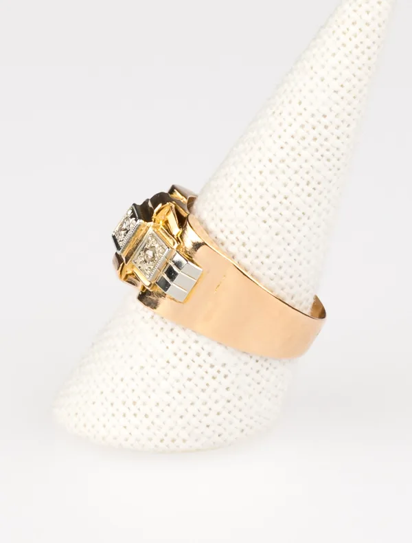 Bague Tank Or Jaune, Or Blanc & Diamants