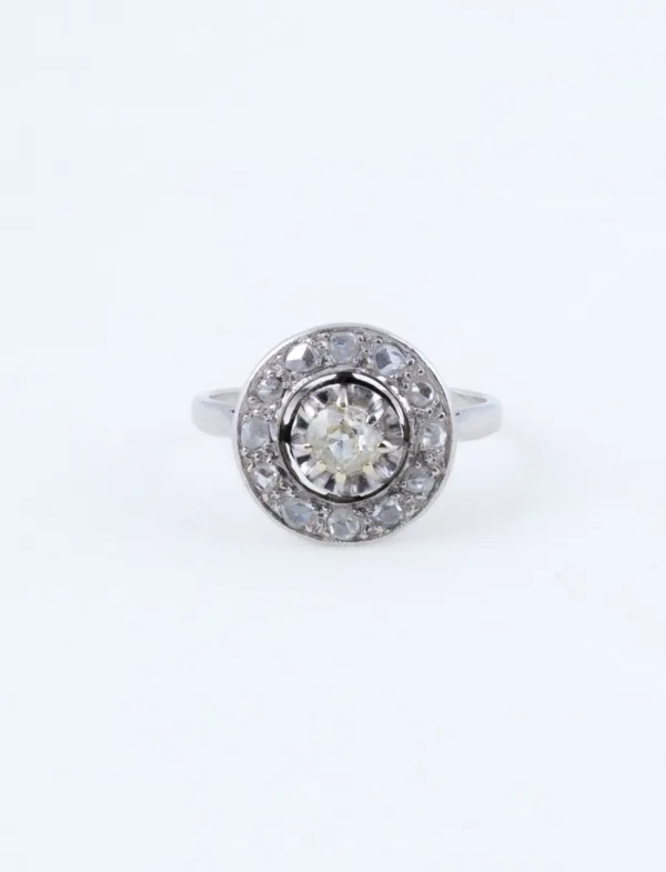 Bague Cible Ancienne Platine & Diamants