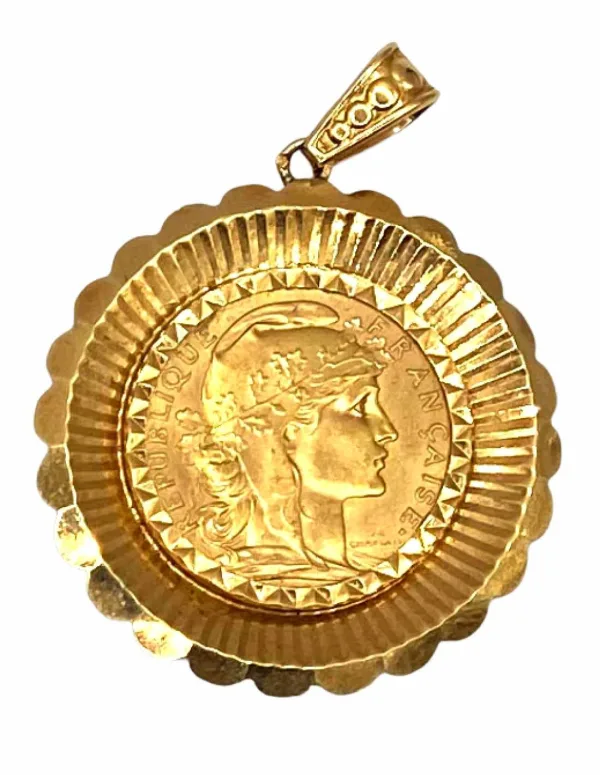 Rare Pendentif Vintage 2O Francs Or