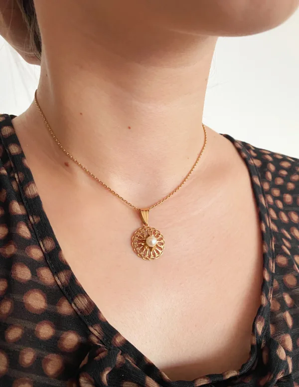 Pendentif Vintage Or Jaune & Perle de Culture