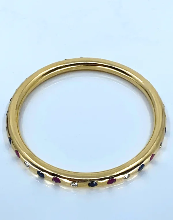Bracelet Jonc Massif Or Diamants, Rubis & Saphirs