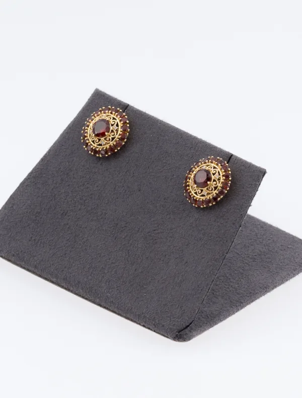 Boucles d'oreilles Or Jaune, Grenats & Diamants