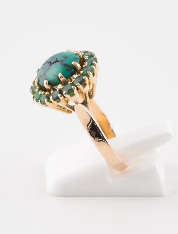 Bague Turquoise & Emeraudes Or Jaune
