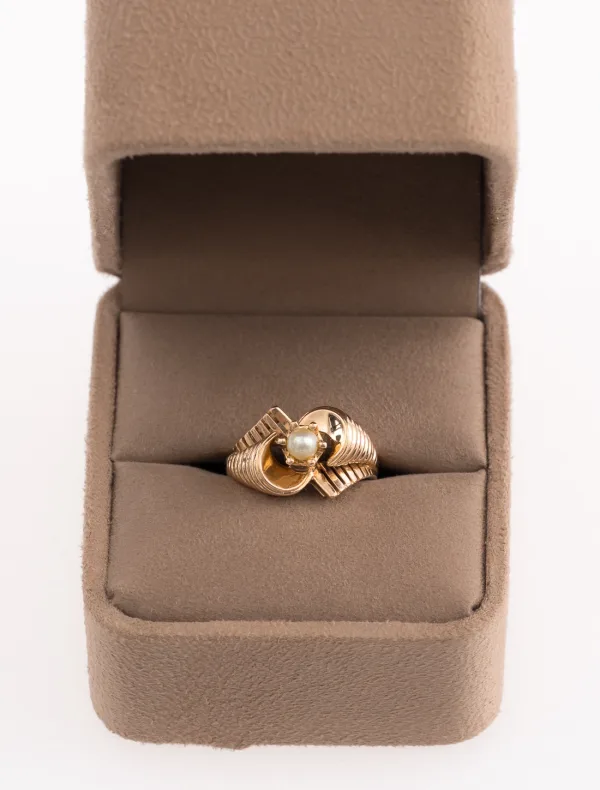 Bague Ecureuil Vintage Or Rose & Perle