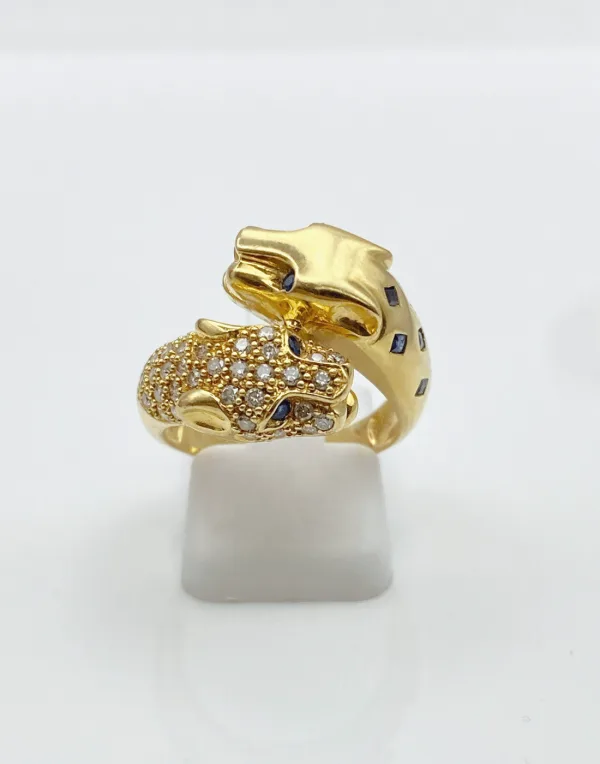 Bague Panthères Or Jaune, Diamants & Saphirs