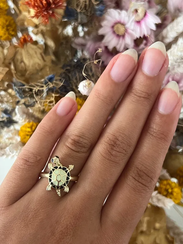 Bague Tortue Or Jaune et Email
