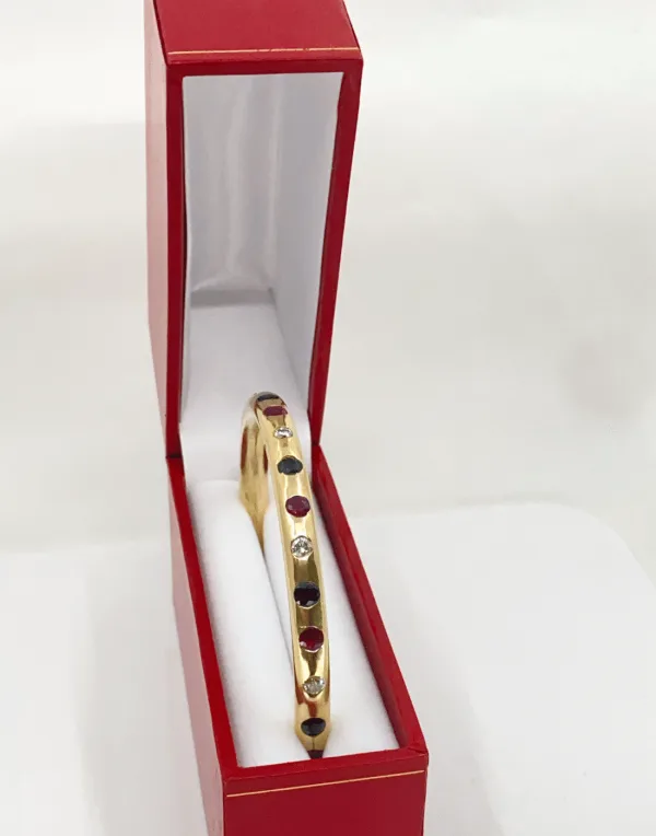 Bracelet Jonc Massif Or Diamants, Rubis & Saphirs