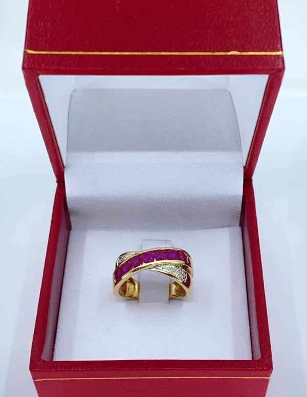 Bague Croisée Or jaune, Rubis & Diamants