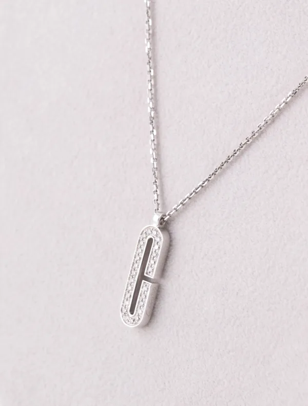 Collier Or Blanc Initiale C & Diamants