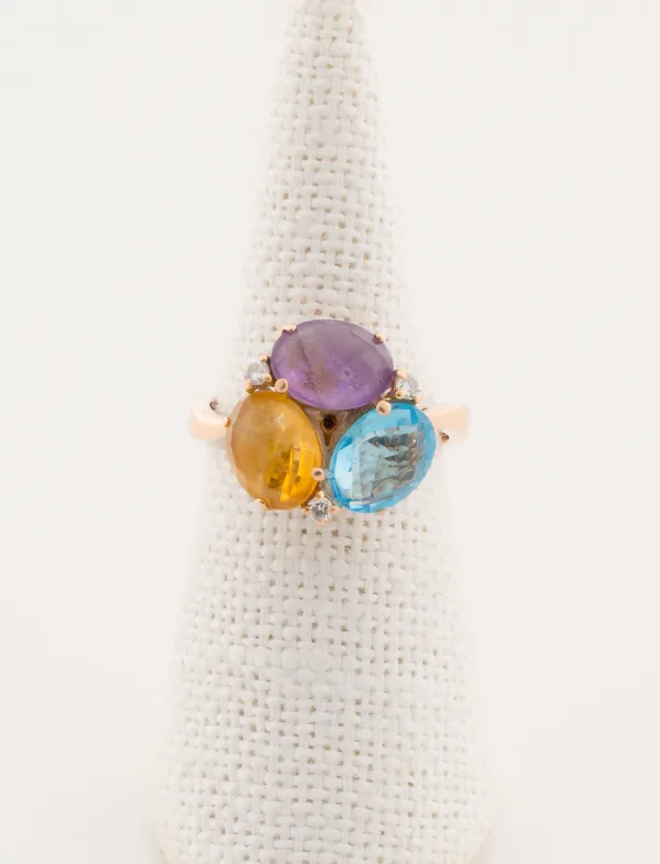 Bague 3 Pierres & Diamants Or Jaune