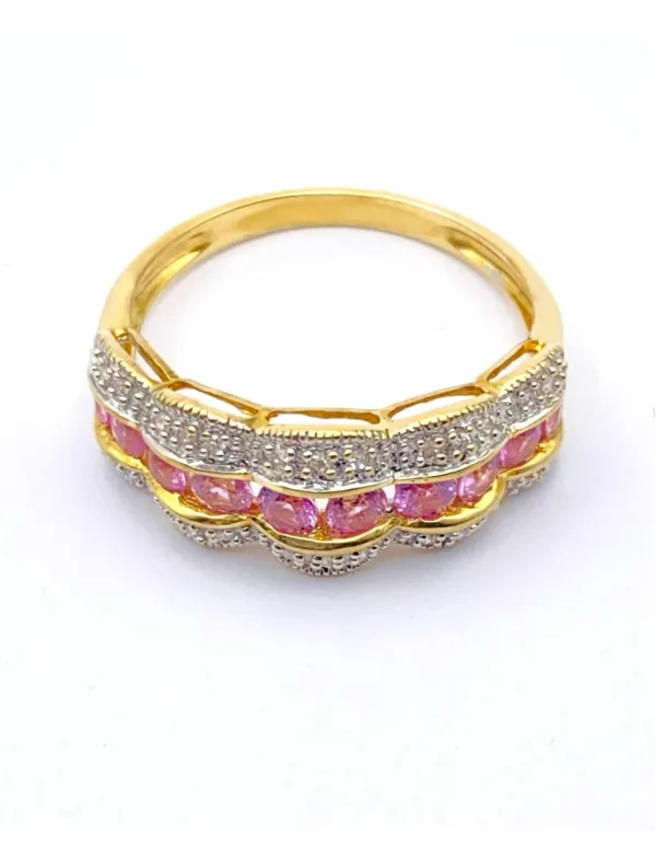 Bague Or 18k, Saphirs Roses & Diamants