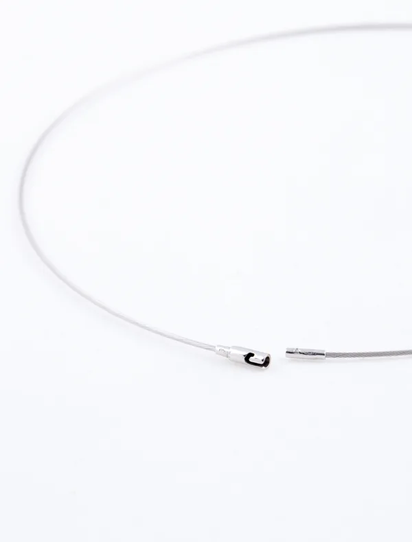 Collier Cable & Pendentif Goutte Or Blanc et Diamants