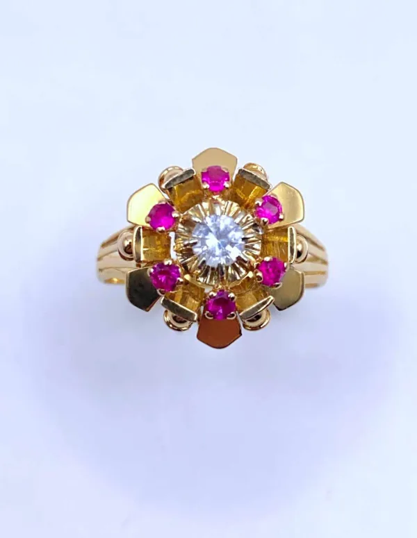 Bague Marguerite Vintage Oxyde et Rubis Verneuil