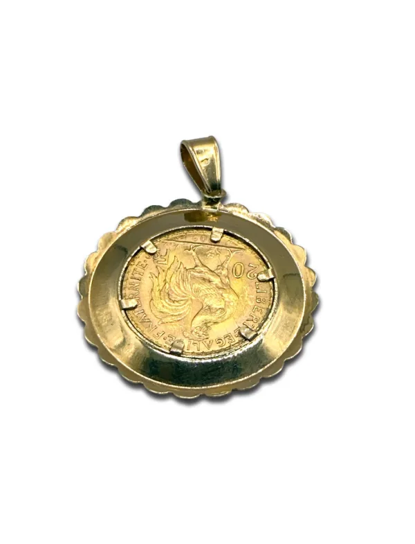 Rare Pendentif Vintage 2O Francs Or