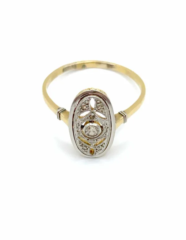 Bague vintage Art Déco en or jaune, blanc & diamants