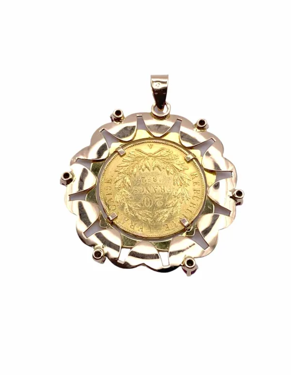 Pendentif Vintage Pièce 2O Francs Or & Rubis