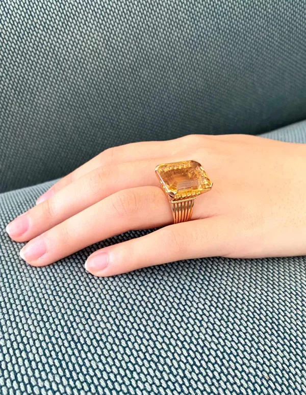 Bague Cocktail Vintage Citrine & Or Jaune 18k