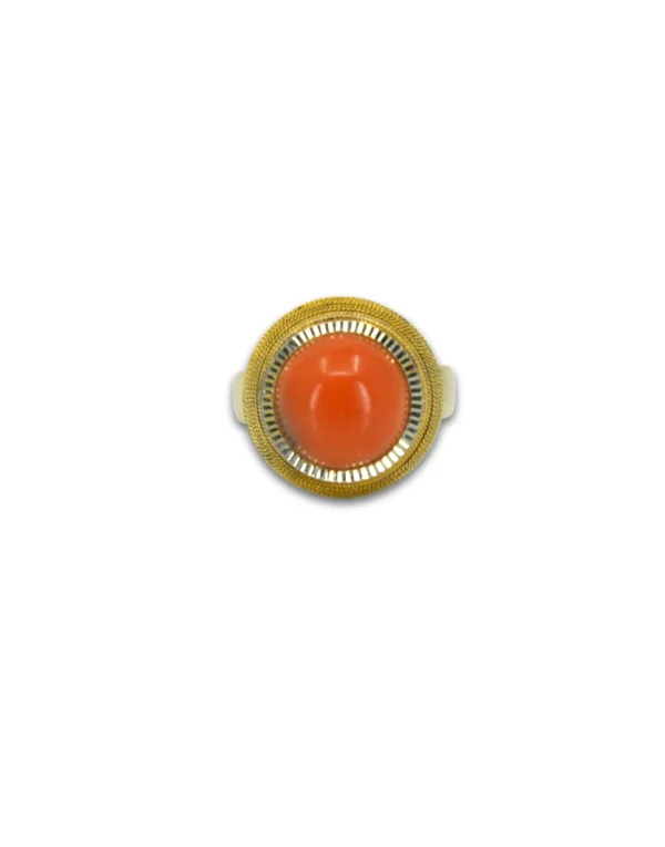 Bague Vintage Or Jaune & Cabochon Corail