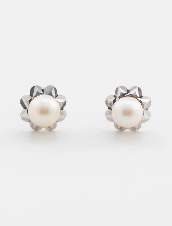 Boucles d'Oreilles Perles & Or Blanc