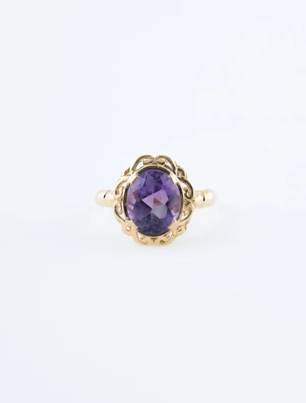 Bague Panier Ciselé Or Jaune & Amethyste