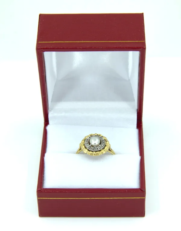 Bague Vintage 2 Ors, Perle Naturelle & Diamants
