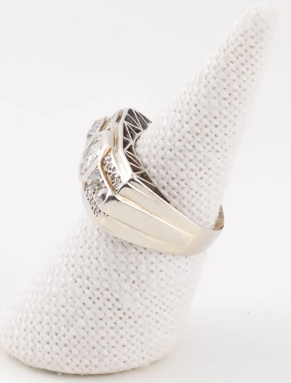 Bague Art Déco Or Blanc, Platine & Diamants