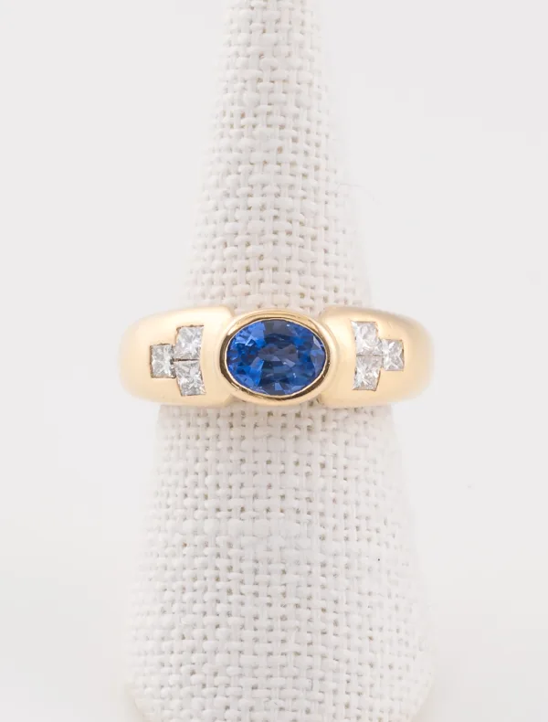 Bague Or Jaune, Saphir Ceylan & Diamants