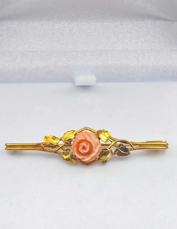 Broche Art Nouveau Or Jaune & Corail