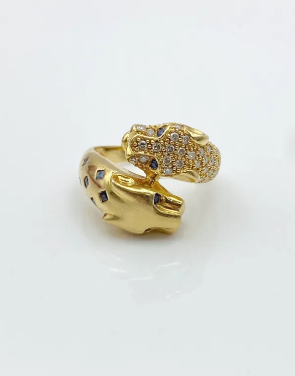 Bague Panthères Or Jaune, Diamants & Saphirs